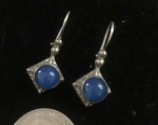 Vintage Sterling Silver Blue Agate Earrings Southwestern French Hook