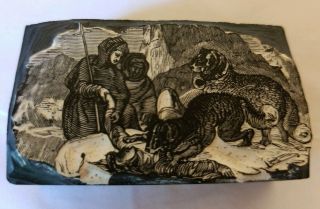 Antique Vintage Carved Wood Printing Block Alpine Rescue Dogs Made In France