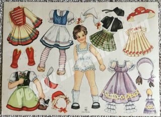 Full Colorful Paper Doll Sheet Printed In West Berling 6369 Little Dutch Girl