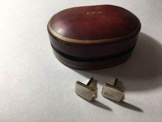 Vintage Victoria Flemming Cufflinks W/ Leather Box Made In Italy Initials B.  W.  H.