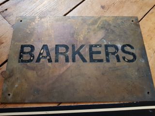 Antique Bronze And Enamel Barkers House Door Plaque Sign