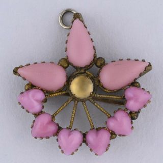 Antique Victorian Edwardian Pink Paste Glass Heart Brooch Pin Pendant