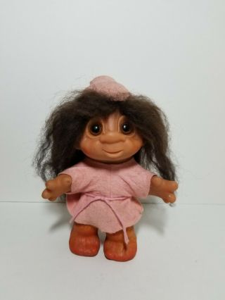 Vintage 1980 Dam 24 - 4 Girl Troll Doll 8” Pink Outfit,  Textured Legs