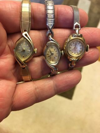 2 Vintage Bulova 10k Gold Rolled 21j And Waltham 17j.  Running Womens Watches