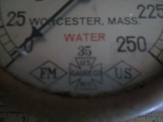 Antique Vtg Brass ROCKWOOD SPRINKLER CO.  Water Pressure Gauge - Fire 2