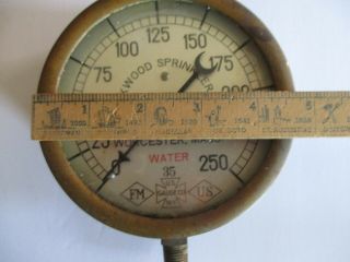 Antique Vtg Brass ROCKWOOD SPRINKLER CO.  Water Pressure Gauge - Fire 3