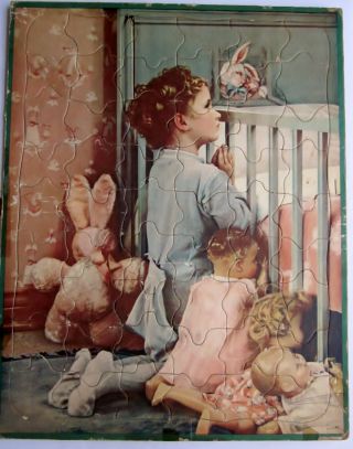 Near Antique Vintage Walzer Puzzle: Bedtime Prayers W Toys 1940 