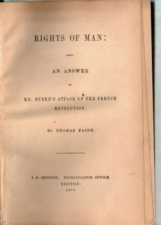 Antique THOMAS Paine Book Rights Of Man An Answer 1878 HC Boston w/ Engraving 3