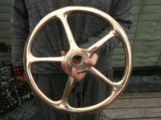 Large antique bronze - gun metal ships - boat wheel for wall display or usable 2