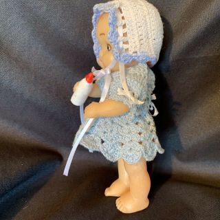 Vintage Soft Vinyl Baby Doll With Bottle Jointed Crocheted Outfit 6” OOAK Japan 5