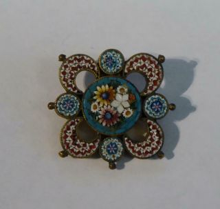 Antique Or Vintage Floral Micro Mosaic Pin Brooch