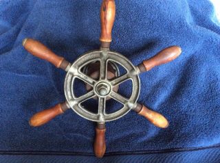Antique Vintage Nautical Metal & Wood Ship/boat Steering Wheel 6 Spoke Appx.  13 "