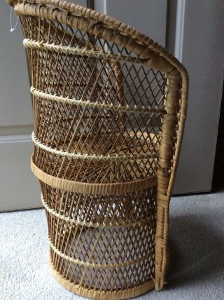 Large Vintage Doll Chair Wicker Rattan Peacock Fan Back 21 