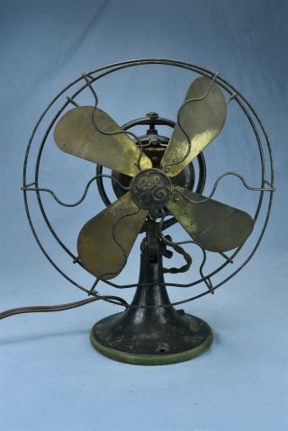Antique General Electric Ge Oscillating Fan 9 " Brass Blades Cat 257599 08277