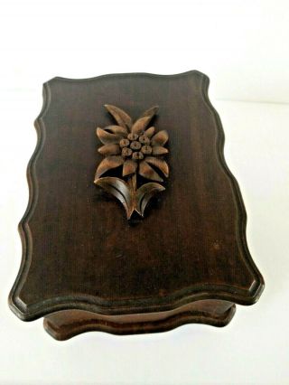 Antique Wood Music Box Flower Embellishment Hand Carved Black Forest?