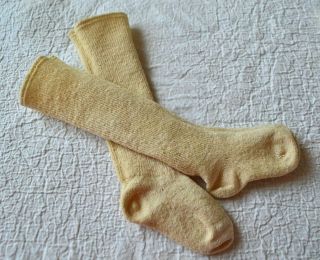 Antique / Vintage Tall Wool Doll Socks Off White 3 1/4 " Sole X 7 1/2 " Tall Good