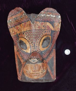 Pre - Columbian Mayan Pre - Colombian Carved Painted Wood Mask Nr