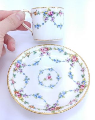 Vintage Antique Porcelain Mintons Tea Cup Saucer Set Rose Flowers H444