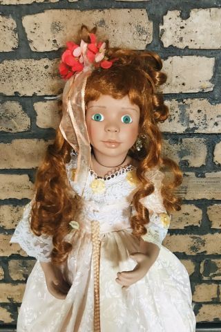 22” Vtg Red Head Creepy Porcelain Doll By Denise Mcmillan Halloween Decor