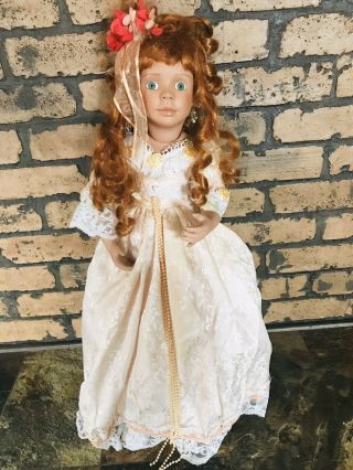 22” Vtg Red Head Creepy Porcelain Doll by Denise McMillan Halloween Decor 2