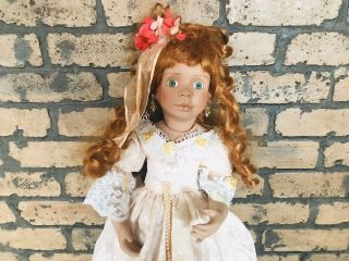 22” Vtg Red Head Creepy Porcelain Doll by Denise McMillan Halloween Decor 3