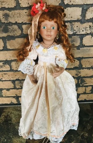 22” Vtg Red Head Creepy Porcelain Doll by Denise McMillan Halloween Decor 4