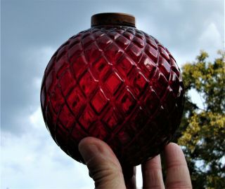 Fantastic Old Ruby Blood Red Quilted Lightning Rod Ball Globe