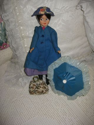 Vintage 12 " Mary Poppins Doll Clothes With Bag And Parasol Horsman