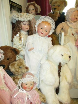 Composition Doll 25 Big Happy Baby Doll W/antique Gown