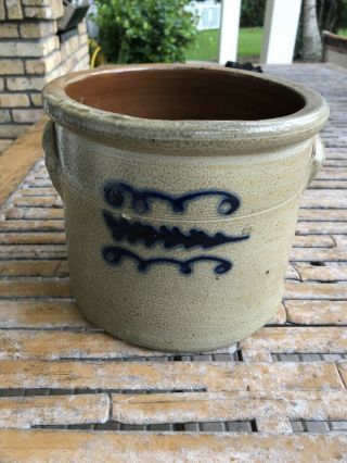 Antique 7” Tall Stoneware Crock Blue