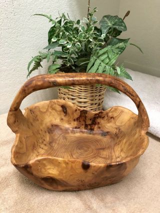 Artisan Hand Crafted Brown Wooden Basket Exc