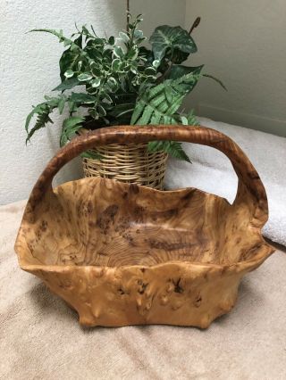 Artisan Hand Crafted Brown Wooden Basket EXC 3