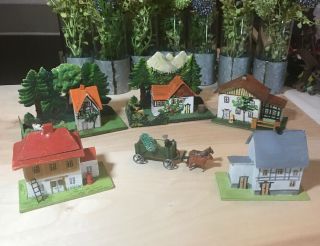 Antique Mini German Putz Gottschalk Hand Painted,  Carved Wooden Village 401