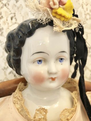 Antique German 20” Flat Top High Brow China Head Doll For Repair