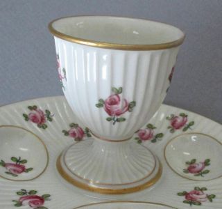 Antique Mehun FRANCE Porcelain EGG Cup 3 Wells HP Roses PILLIVUYT Rovina EPINAL 3