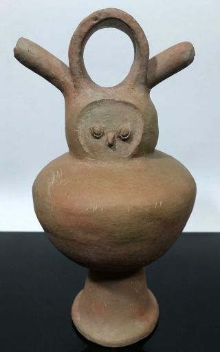 Antique Pre - Columbian ? Clay Art Pottery Owl Bird Artifact Figurine Sculpture