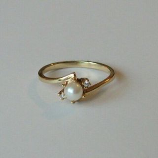 Antique Solid Yellow Gold Pearl Diamond Chip Ring Size 5.  75 Marked 10k