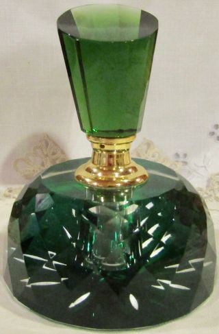 Vintage Green Crystal Perfume Bottle,  Heavy Lead Crystal,  Gorgeous