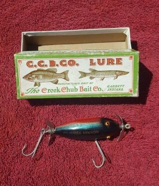 Vintage Creek Chub Bait Co.  Lure No.  1605 Injured Minnow Blue & Red
