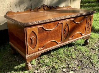 Antique Footed Cedar And Walnut Blanket Hope Chest 45” L 21” H 18.  5” D Storage