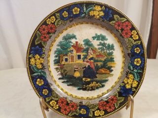 Antique 18th Century Delft Polychrome Earthenware Plate Creil France