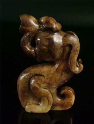 Antique Old Chinese Nephrite Celadon Jade Carve Statue Toggle Monkey On Elephant