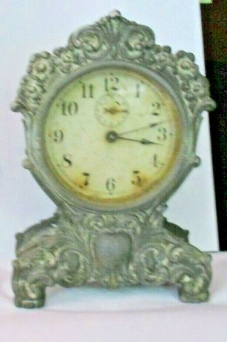 Antique Alarm Clock Cast Metal Wind Up Mantle Parts Repair