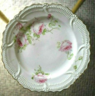 6 - Antique Fancy Porcelain Dessert Plates 6 " Hp Pink Roses Germany Leuchtenburg