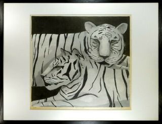 Japanese Woodblock Print,  Yuri Asakofu,  African Wildlife,  White Tiger,