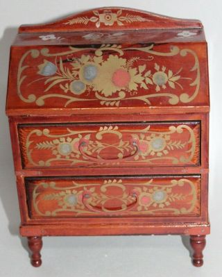 Vintage Dollhouse Doll Furniture Lacquered Desk Hand Painted