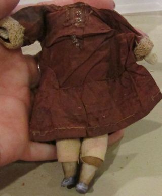 G363 Antique German Doll Body 3 1/2 " Tall,  1 " Across For China Head,  Bisque Or?