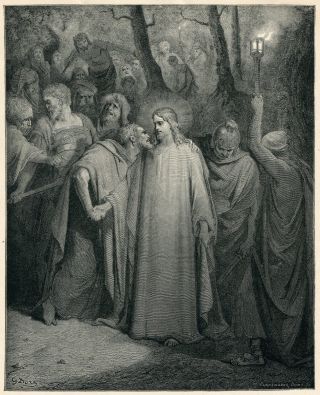 Jesus And Judas The Betrayal Gustave Dore Bible Art 1880 Antique Print Engraving