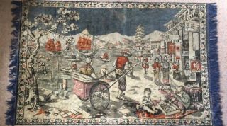 A Large Wall Hanging/tapestry Depicting A Chinese Dock/river Scene.