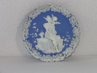 Antique German Blue & White Jasperware Bisque Plaque with Cupid 5